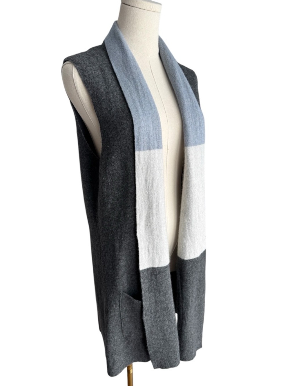 Bartolini Wool Cashmere Blend Open Front Vest Sz L Longline Knit Made in Italy